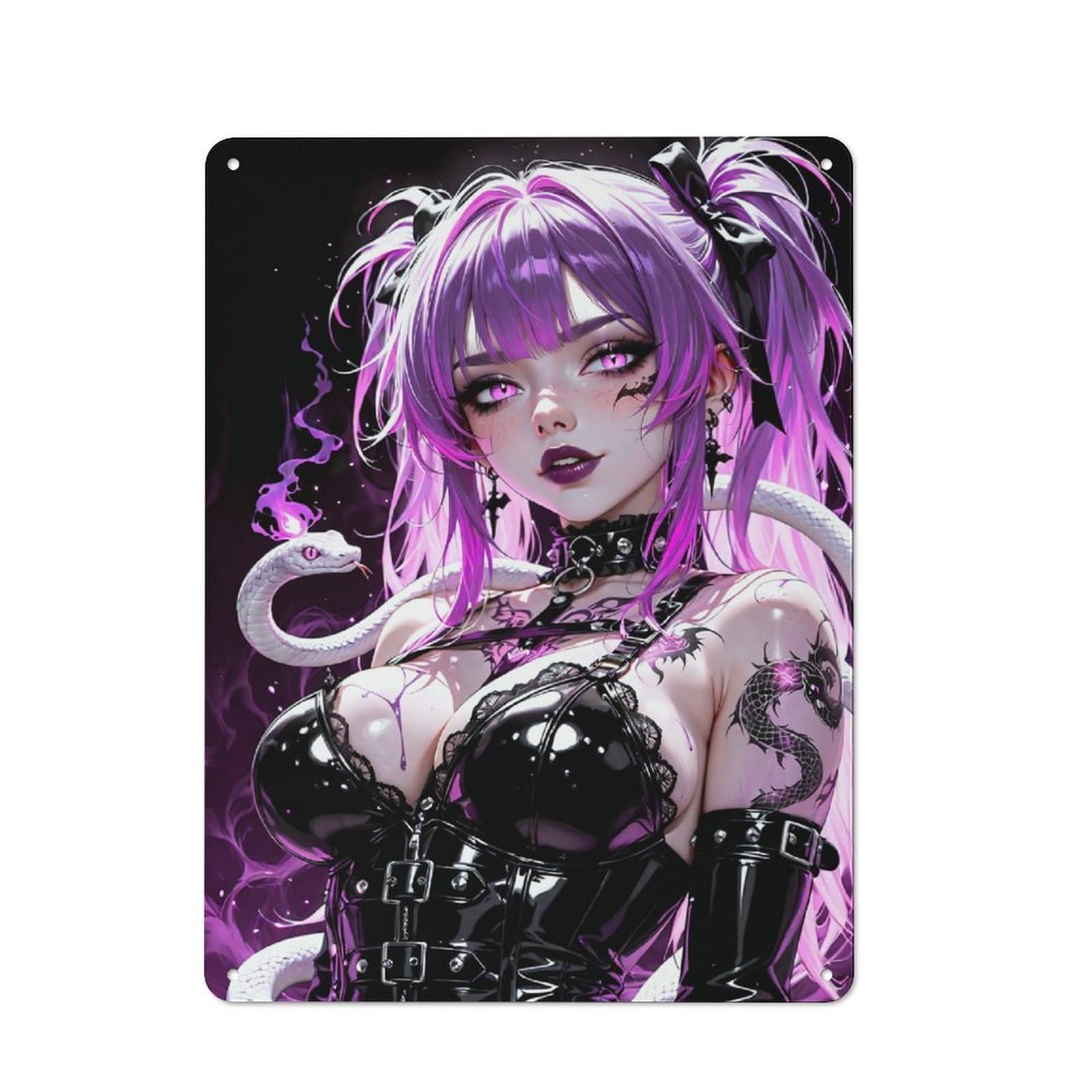 Junmoney Girls Style-4 Tin Wall Plaque 40X30cm With Gothic Anime With Snake For Café Or Home Bar, New-Space Wall Decor For Hospitality Decor Collectors