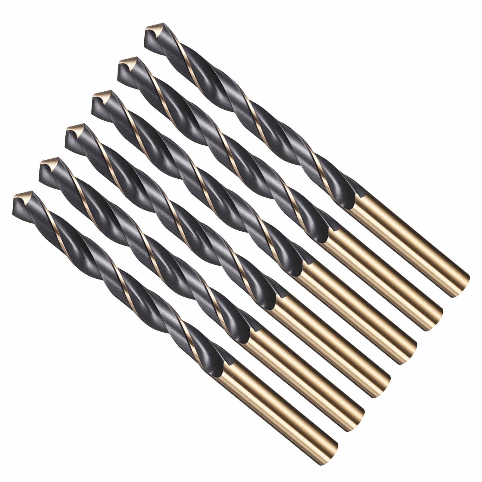 Drill Bit, 9mm Cutting Diameter, 4341 HSS Jobber Bits Gold and Black 118° Cutting Angle - (Applications: for Drilling Plastic Wood Soft Metal), 6-Pieces