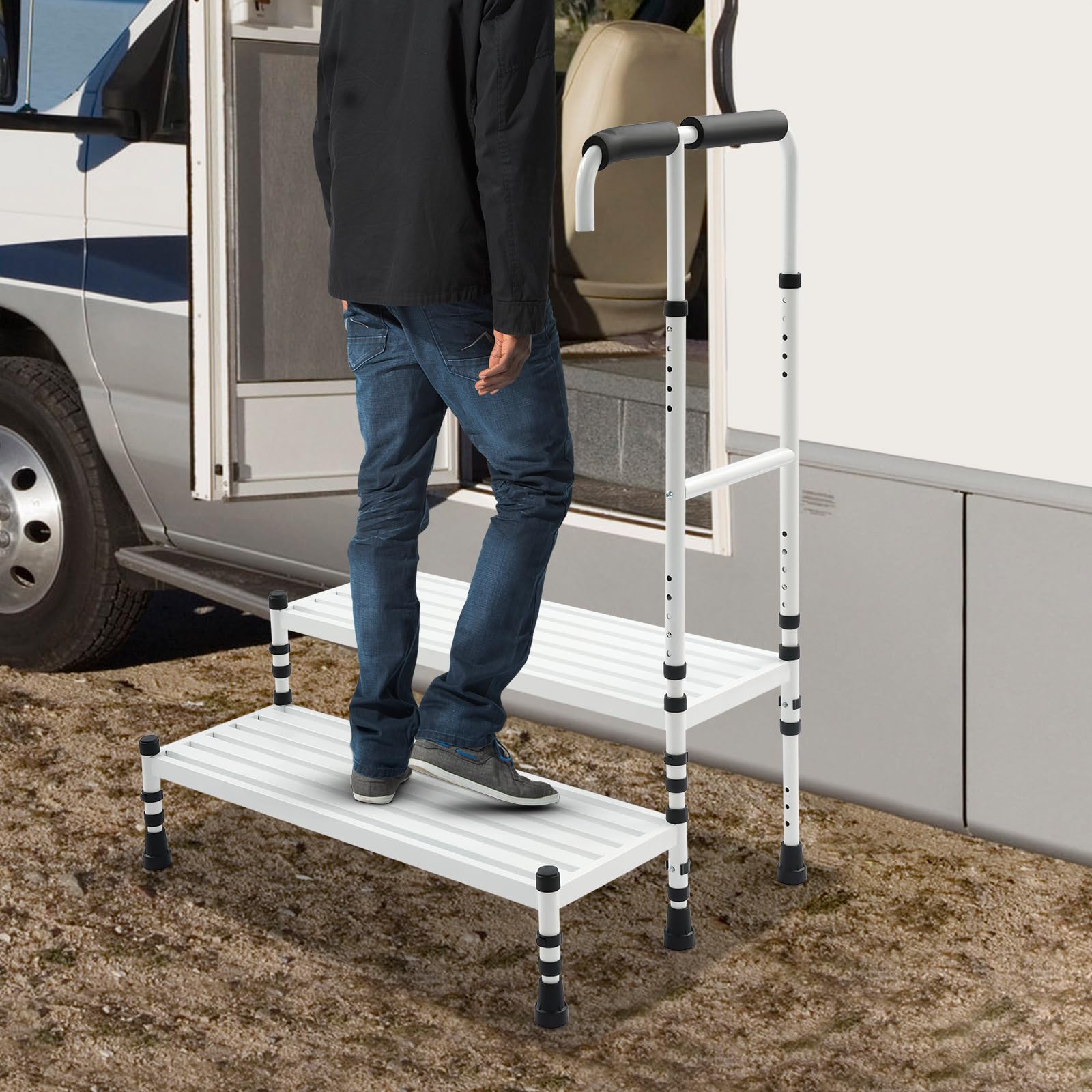Scalino per vasca da bagno con maniglia, 2 gradini, sicuro per anziani e disabili, sgabello antiscivolo e gradino per letti alti, cucina, comodino e auto