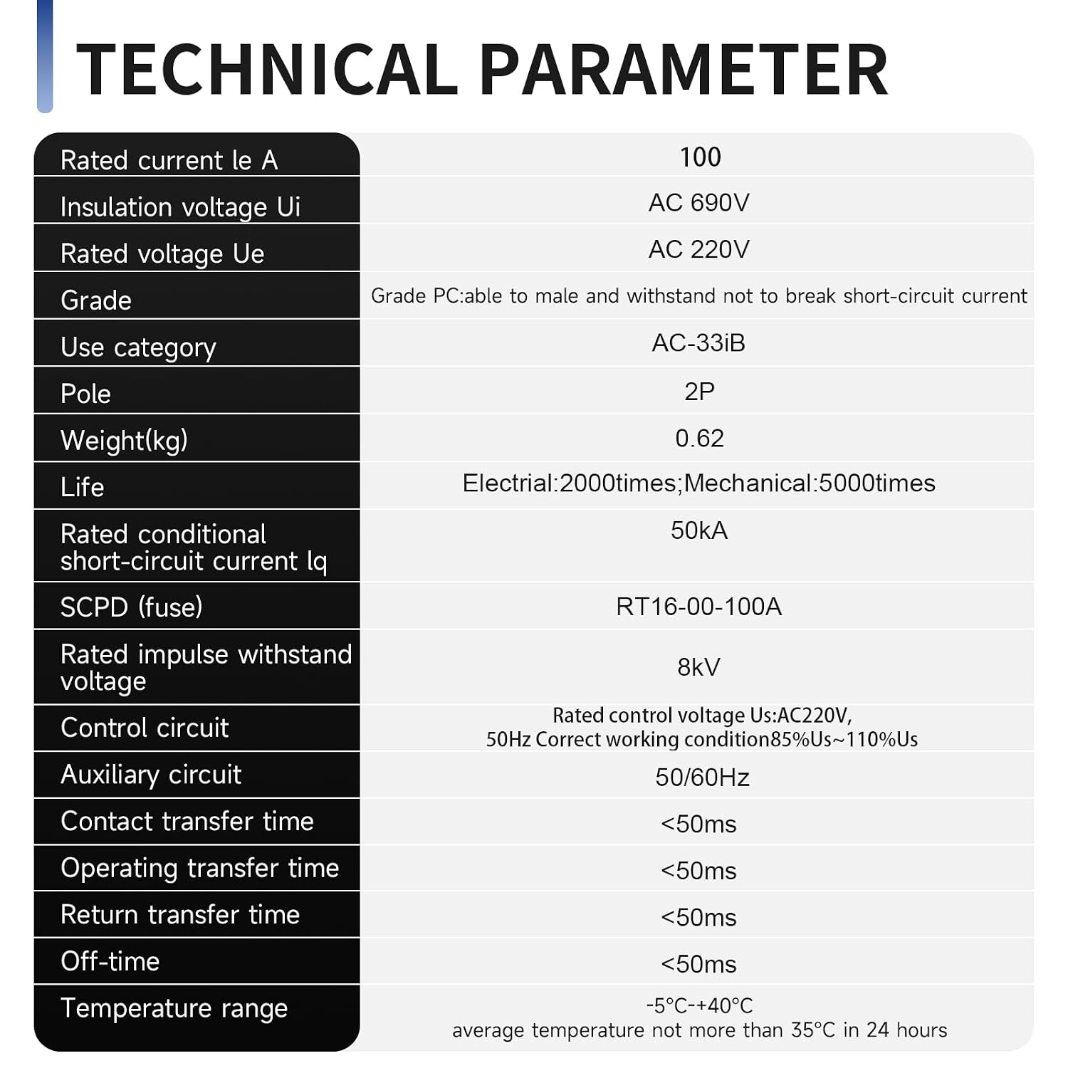 100Amp 220V AC Automatic/Manual Transfer Switch, ATS 2P Manual Dual Power Changeover Electrical Switch, Solar Back Up Power Auto Selector Overvoltage, Undervoltage 50/60Hz CE Certified