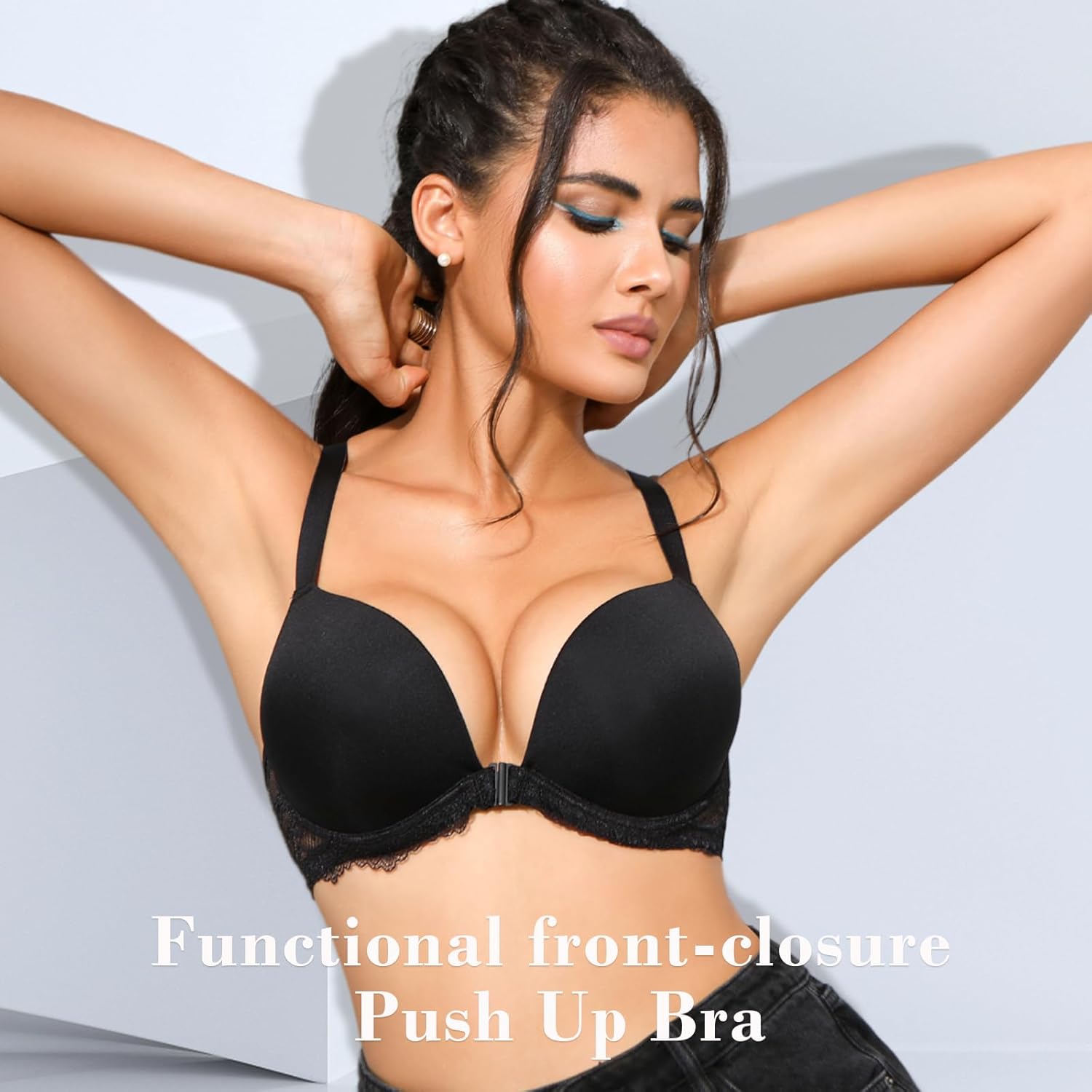 Women's Push Up Bra Racerback Front Closure Bras Padded Underwire Add 2 Cups - Image 2