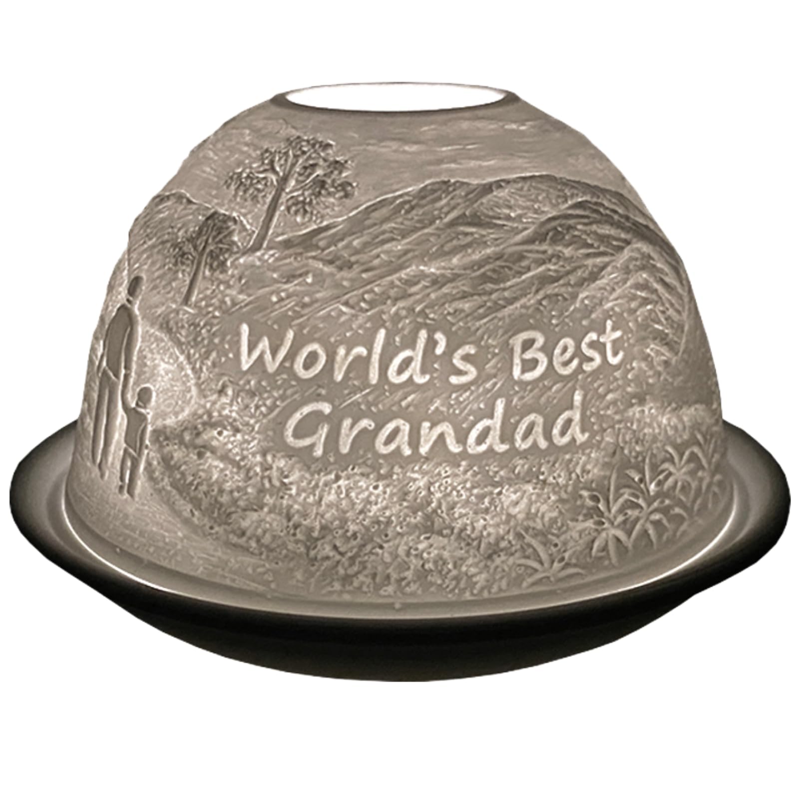 Cello Porcelain Tealight Holder Dome - World's Best Grandad Design with 3D Projection Image & Message Scented Unscented LED Candle Wax Warmer Dad Grandpa Gift Ornament for Home Bedroom Birthday