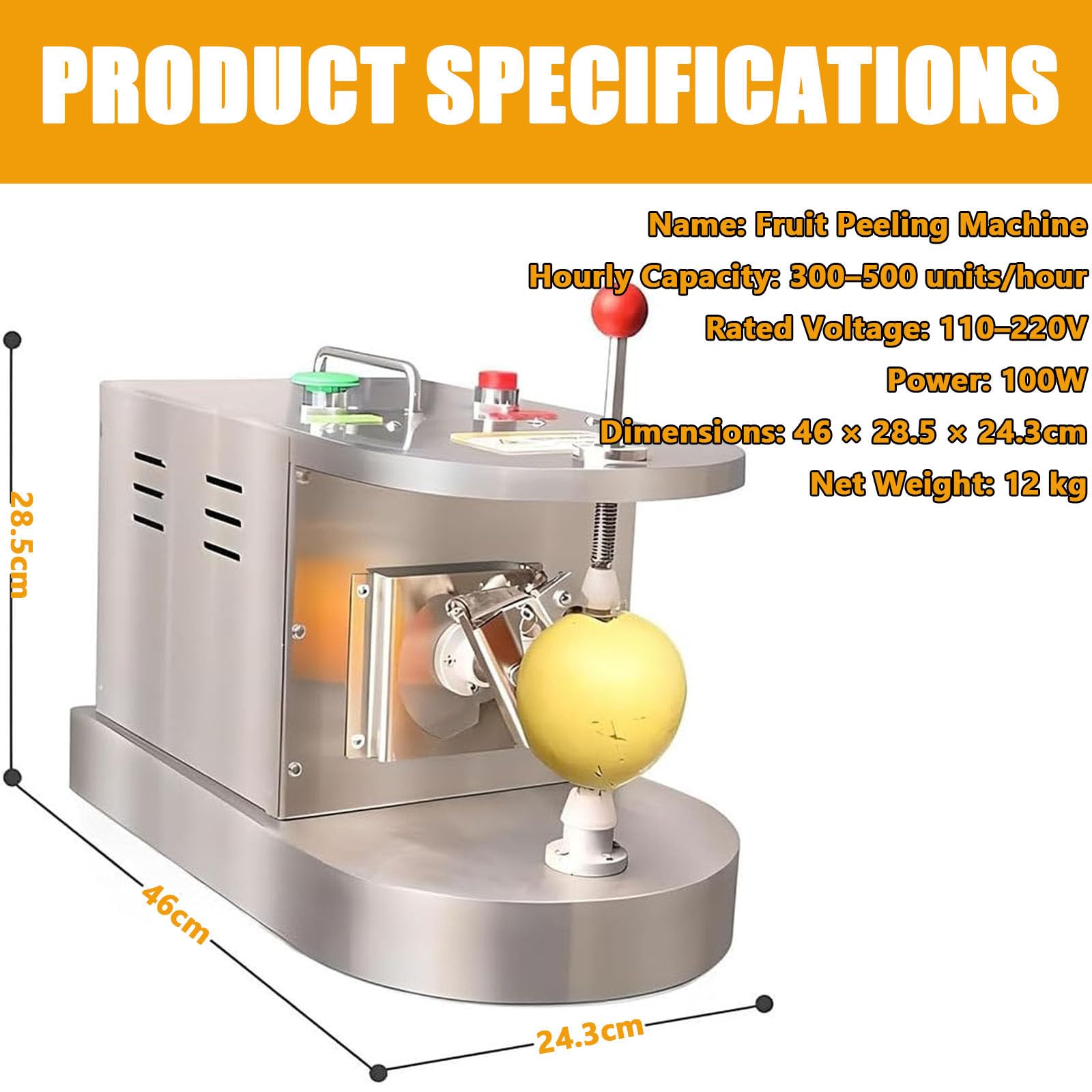 Pelatrice per Frutta, Completamente Automatica in Acciaio Inox per Limoni e Arance, Altezza e Spessore Regolabili, 500 Pezzi/Ora, per ristoranti e cucine Professionali