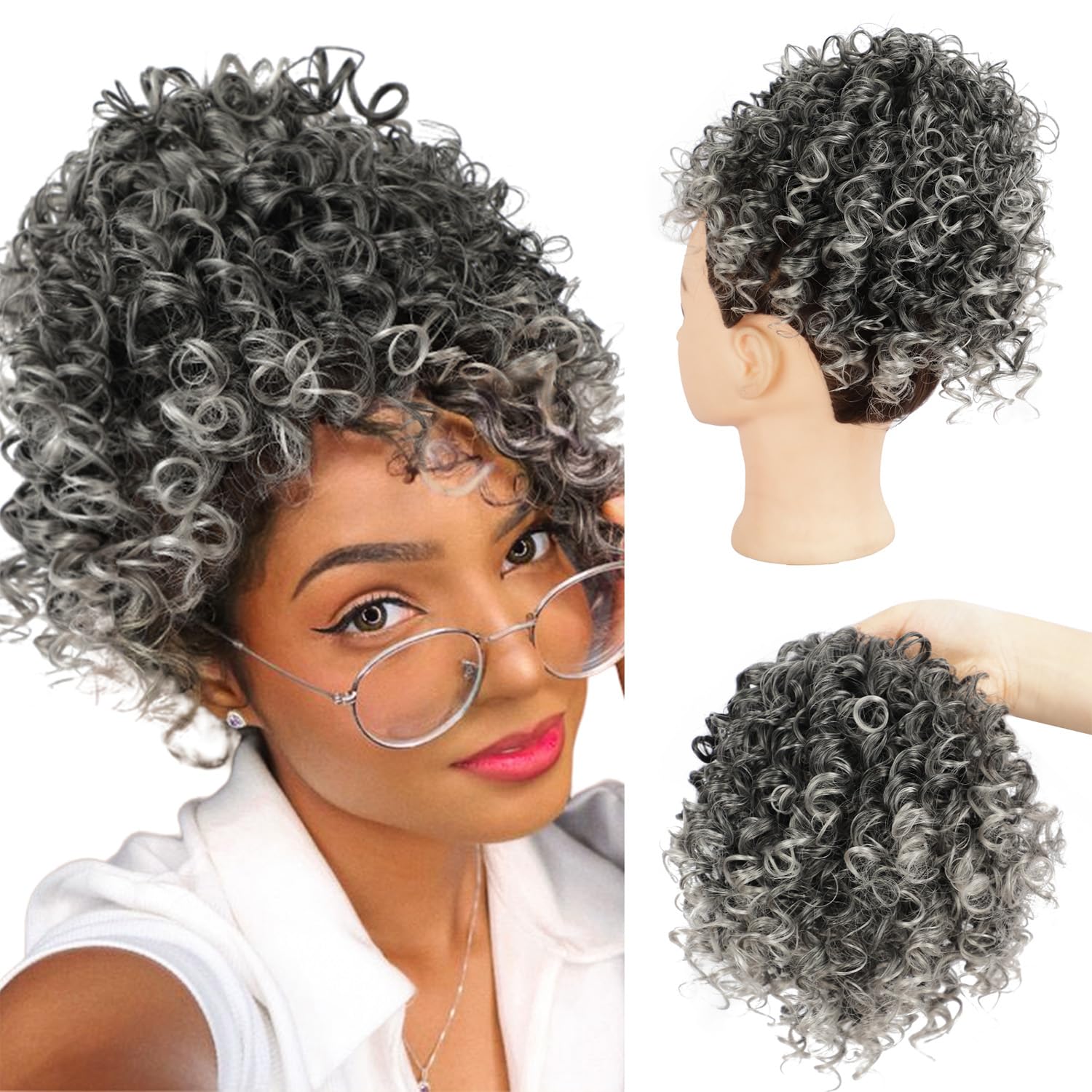 DOROJJ Curly Drawstring Ponytail Extension for Black Women Curly Ponytail Extension Drawstring Ponytail for Women Synthetic Bun Drawstring Ponytail