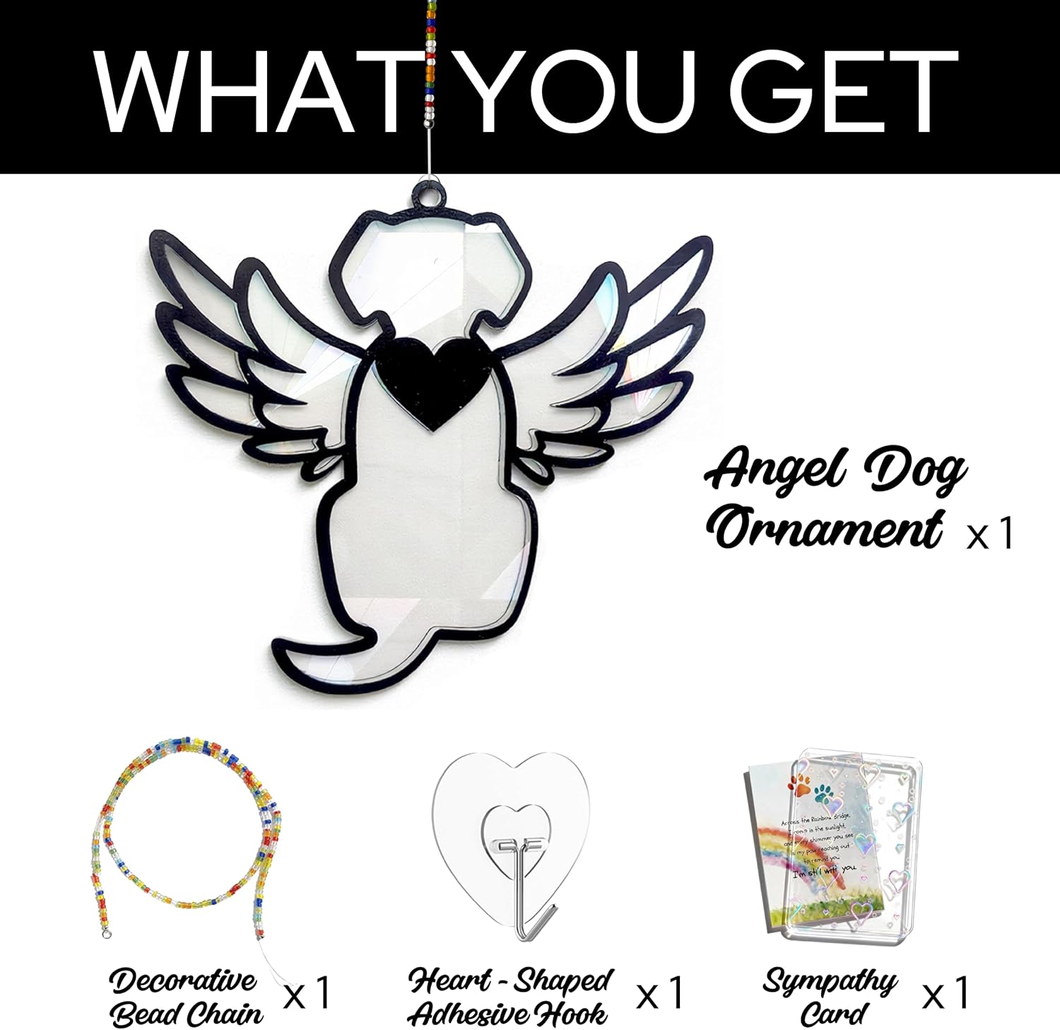 Dog Loss Sympathy Gift with Card, Memorial Gifts for Loss of Dog, Angel Pet Memorial Suncatcher, Rainbow Bridge for Loss - Winged Dog Shape - Image 5