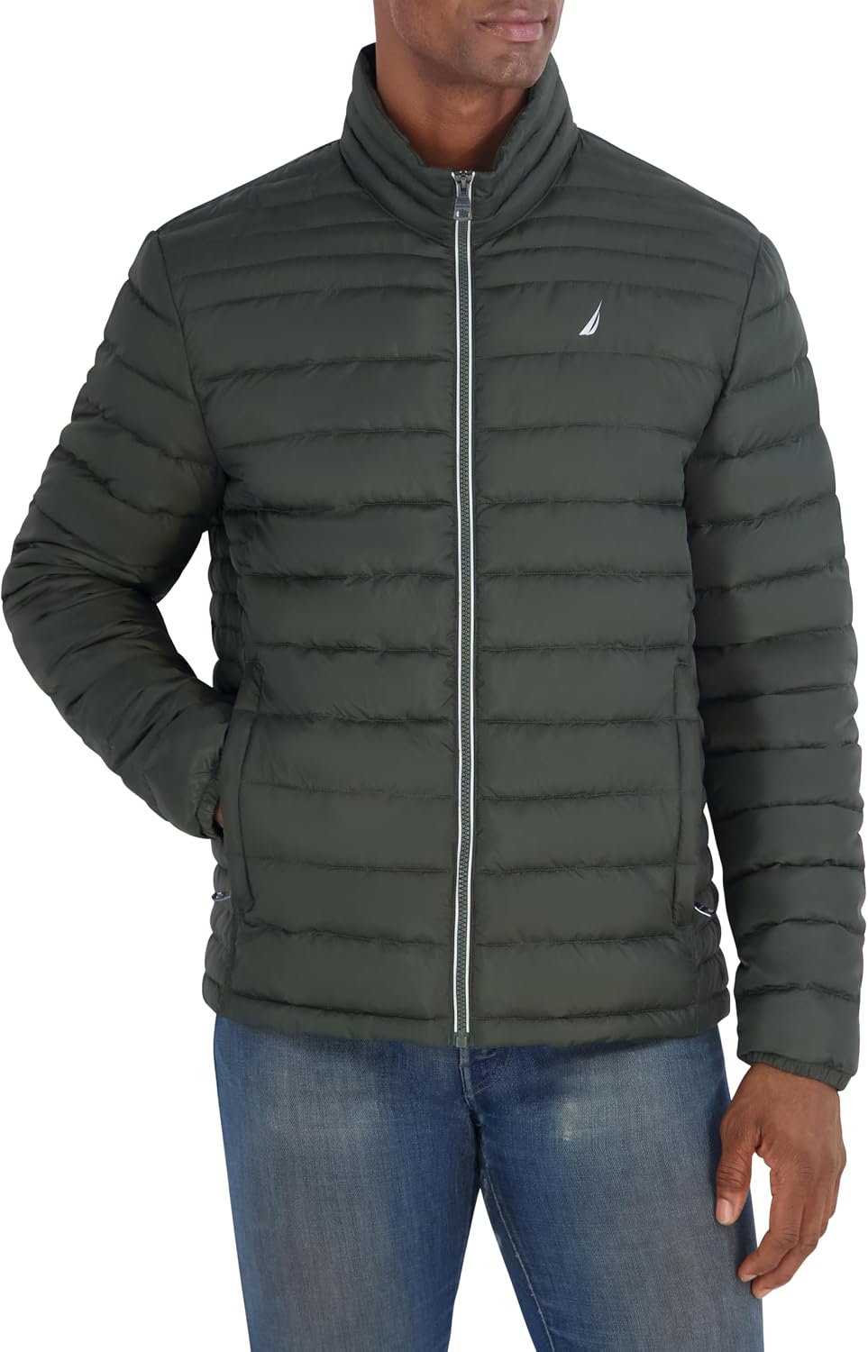 Nautica Men's Lightweight Quilted Jacket – Water Resistant Zip Front Transitional Coat