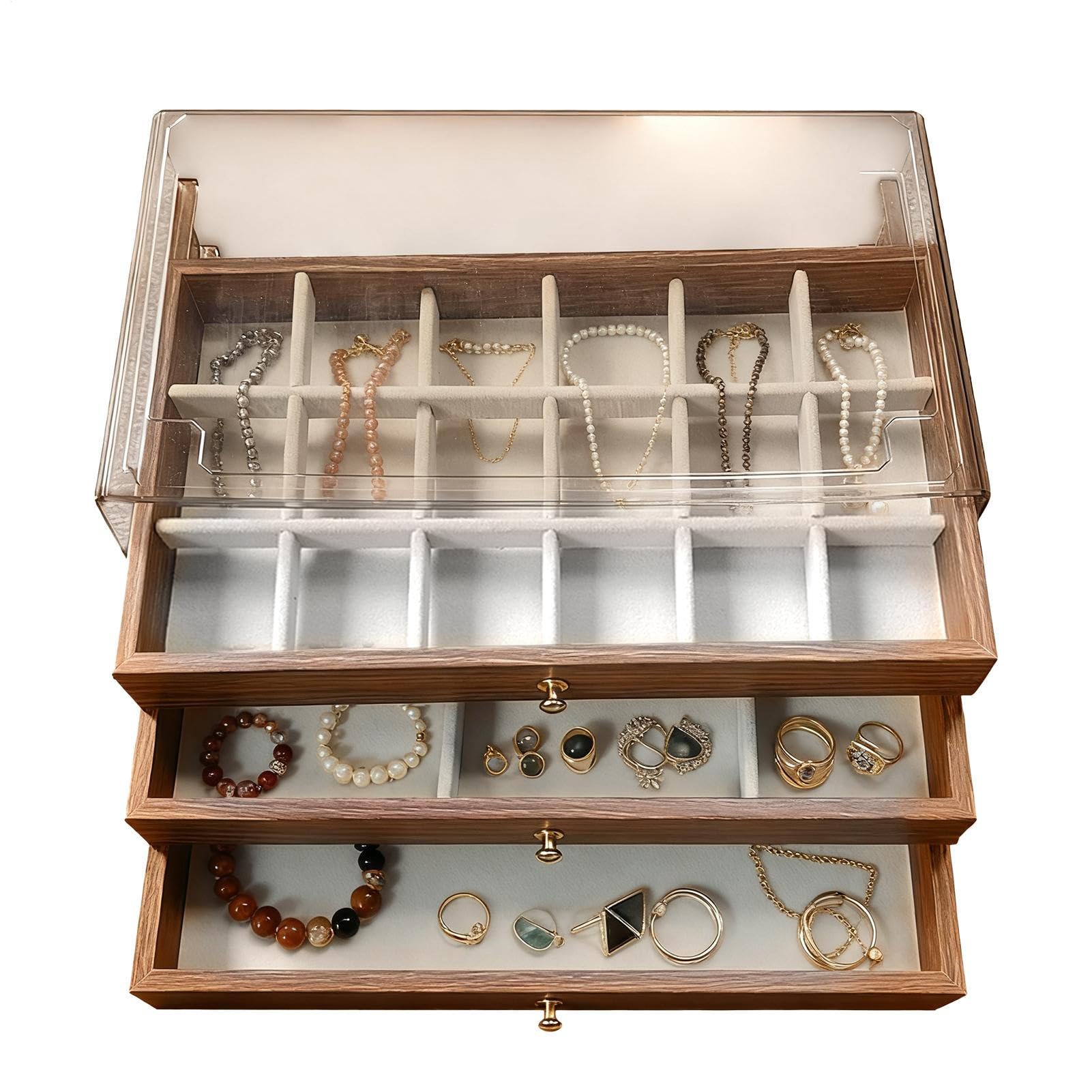 Organizador para almacenamiento de joyas con cajones de madera