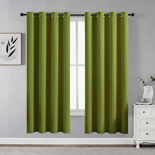 CUCRAF Juego de 2 paneles de cortinas opacas verdes de 63 pulgadas de largo, cortinas de oscurecimiento de habitación y cortinas para sala de estar,