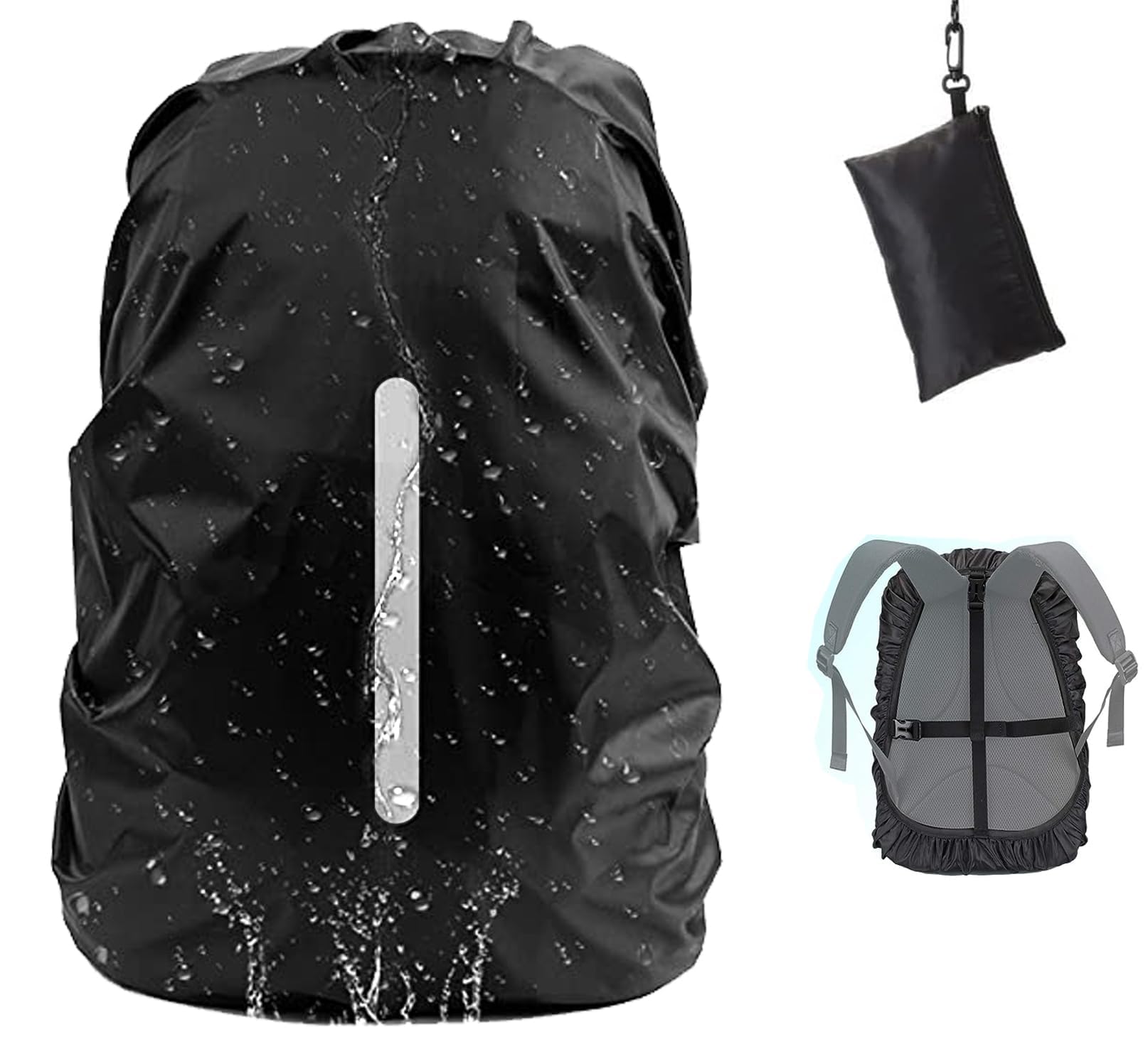 GUKOY Waterproof Backpack Rain Cover with Reflective Strap (8-70L), 2 Adjustable Anti Slip Cross Buckle Strap, Rainproof Snowproof, Black XS (for 8-17L Backpack)-image-20
