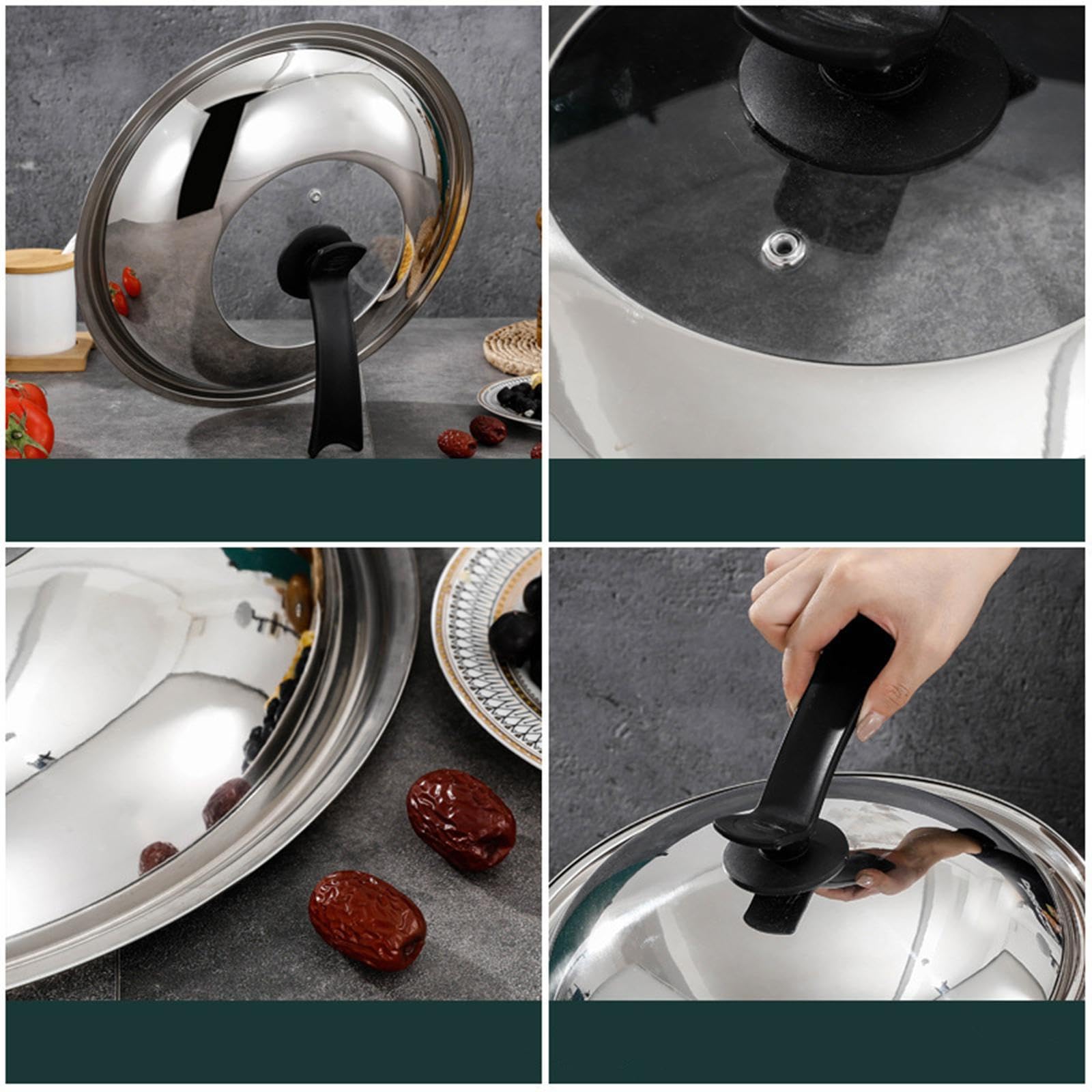 Qectial Tapa Redonda para Sartén de 36 Cm, Ideal para Sartenes de 34-35,5 Cm de Diámetro. Incluye Asa de Apoyo, Mango Estable