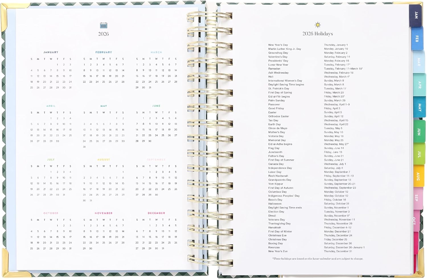 Simplified 2026 12-Month Spiral Daily Planner — Camp Gingham — January 2026 - December 2026, Calendar Year Organizer with Stickers, Pockets, and Keepsake Box