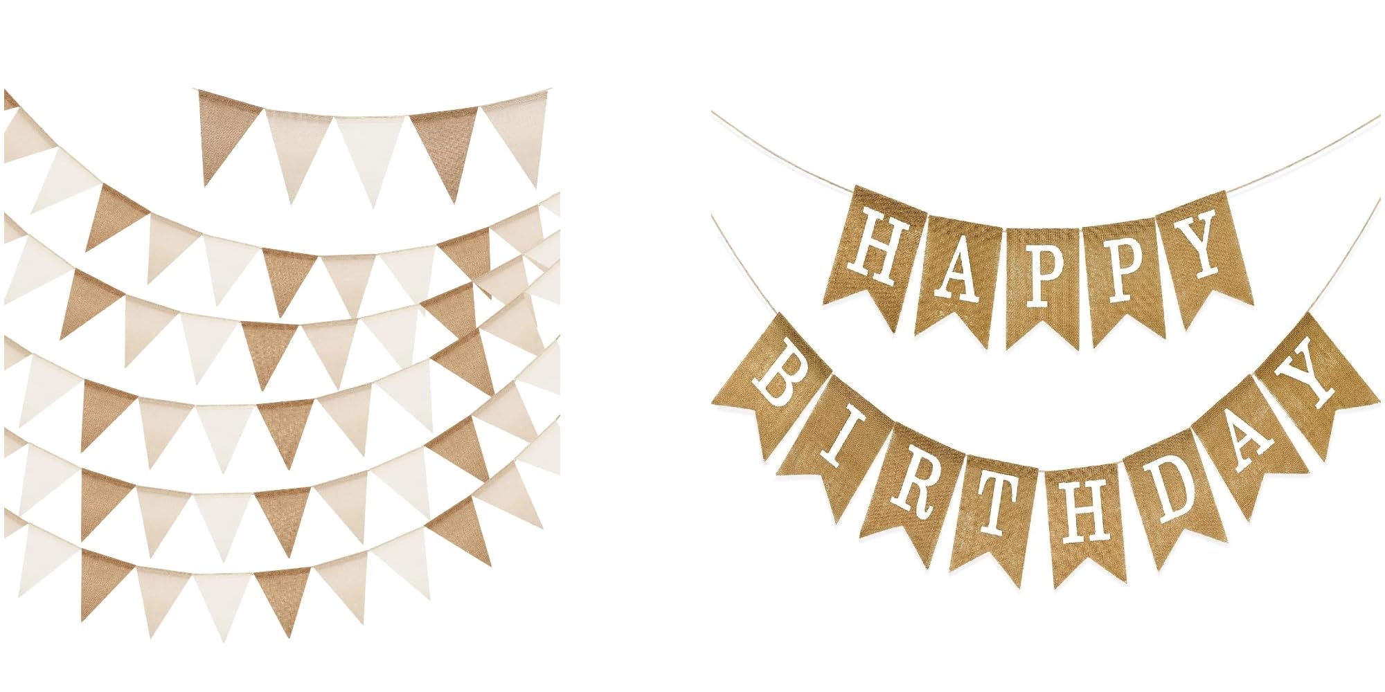 Banderole happy birthday et guirlande fanions jute 20m pour habiller une grande salle de fête