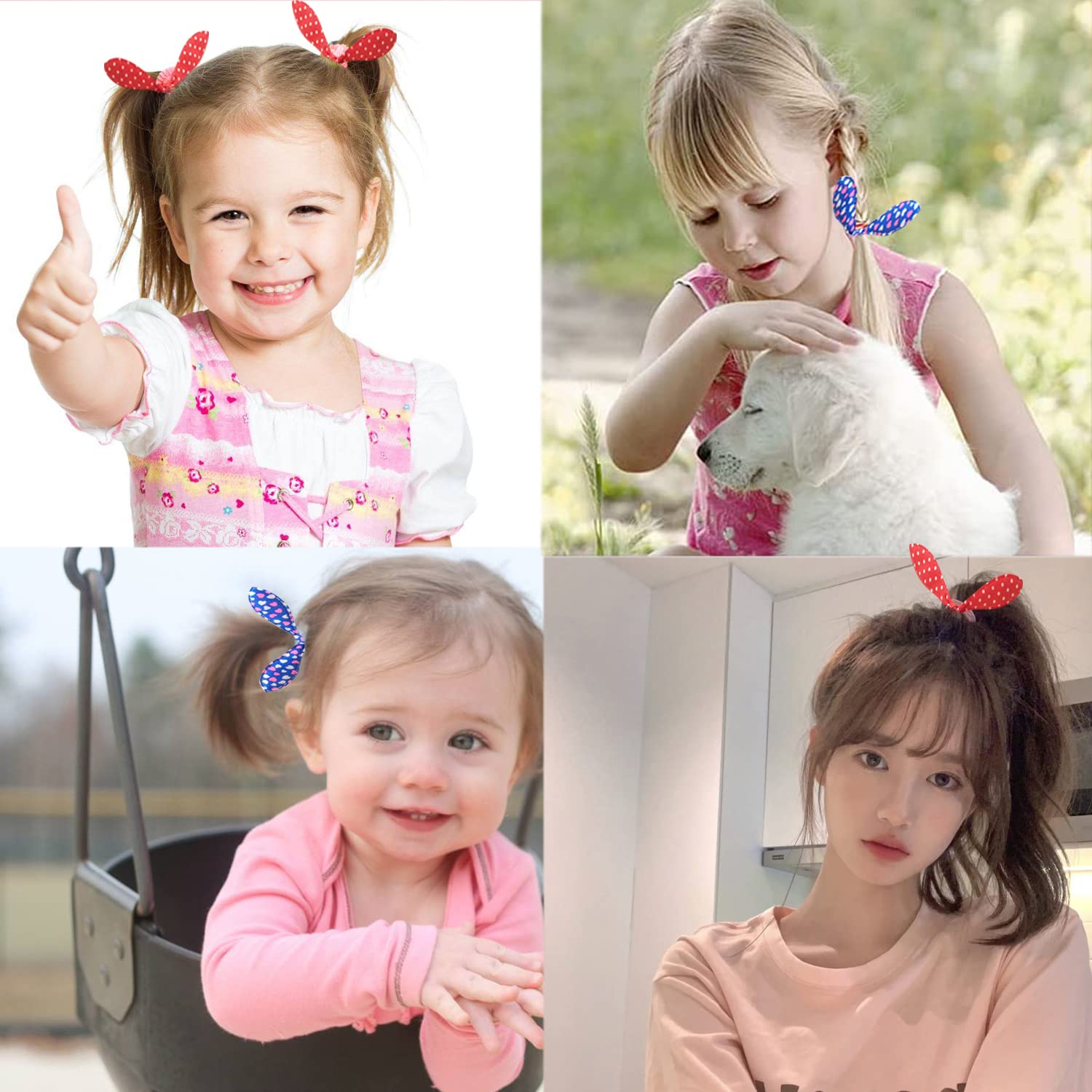 Bandes élastiques pour cheveux, 100 pièces, élastiques pour enfants, oreilles de lapin, bande de cheveux, queue de cheval pour filles et femmes (multicolores)