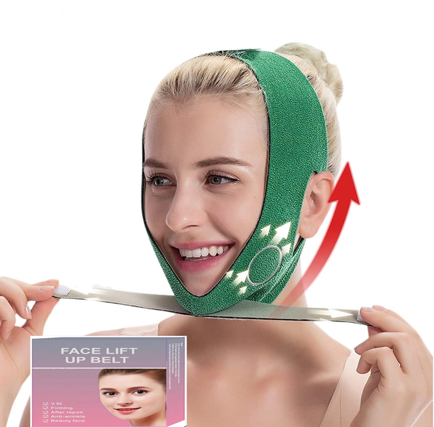 Double Chin Reducer Toning Strap, V Line Slimming Face Lifting Mask Breathable Face Slimming Strap Reusable V-Line Face Shapes Chin Cheek Lift Up Anti Wrinkle Lifting Belt for Women Men (Green)