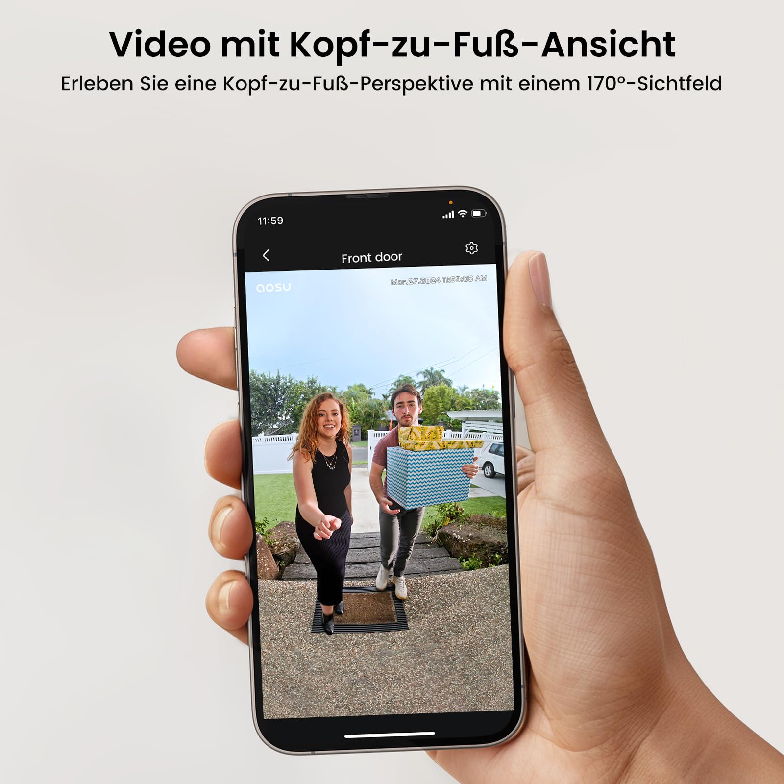 aosu 2K Video Türklingel SE, 170°Weitwinkel Türklingel mit Kamera | PIR-Bewegungserkennung(Person/Paket/Haustier), 2-Wege-Audio, Nachtsicht, 2,4GHz Wi-Fi & Bluetooth, IP65, Alexa-kompatibel