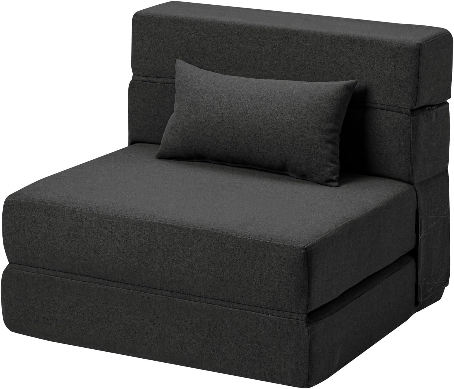 Folding Sofa Bed Plus with pillow- Convertible Chair Floor Couch & Sleeping Mattress - Foldable Memory Foam Sleeper for Dorm/Guest Room/Home Office/Apartment, Dark Grey