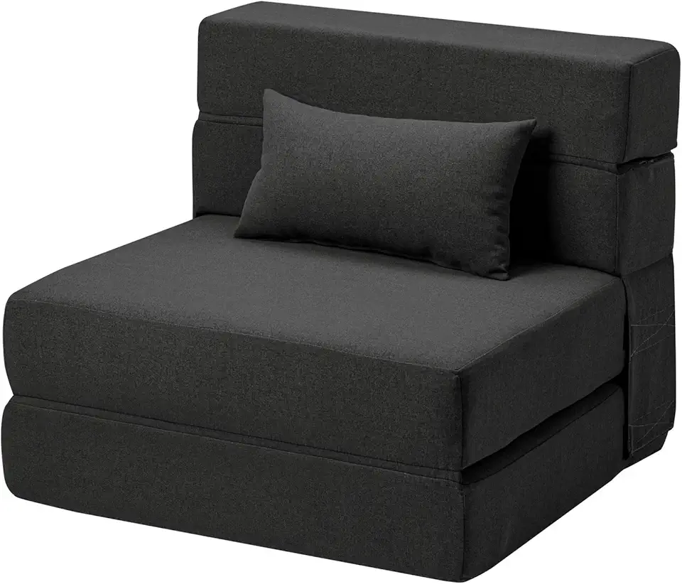 Sofá-cama Suyols dobrável com travesseiros, poltrona conversível em sofá e colchão, com espuma viscoelástica para sala/dormitório/quarto/escritório/apartamento/mezanino, solteiro 28, cinza-escuro