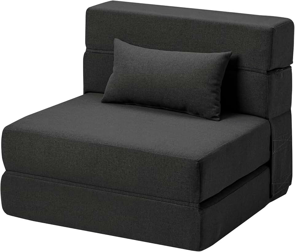 Sofá-cama Suyols dobrável com travesseiros, poltrona conversível em sofá e colchão, com espuma viscoelástica para sala/dormitório/quarto/escritório/apartamento/mezanino, solteiro 28, cinza-escuro