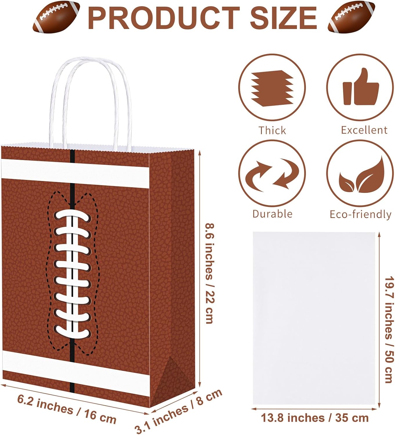 durony 16 Pieces Football Gift Bags with Handles Football Party Favor Bags Paper Treat Bags Football Goodie Bags Candy Snack Bags Football Theme Party Decorations for Birthday Party Supplies - Image 2