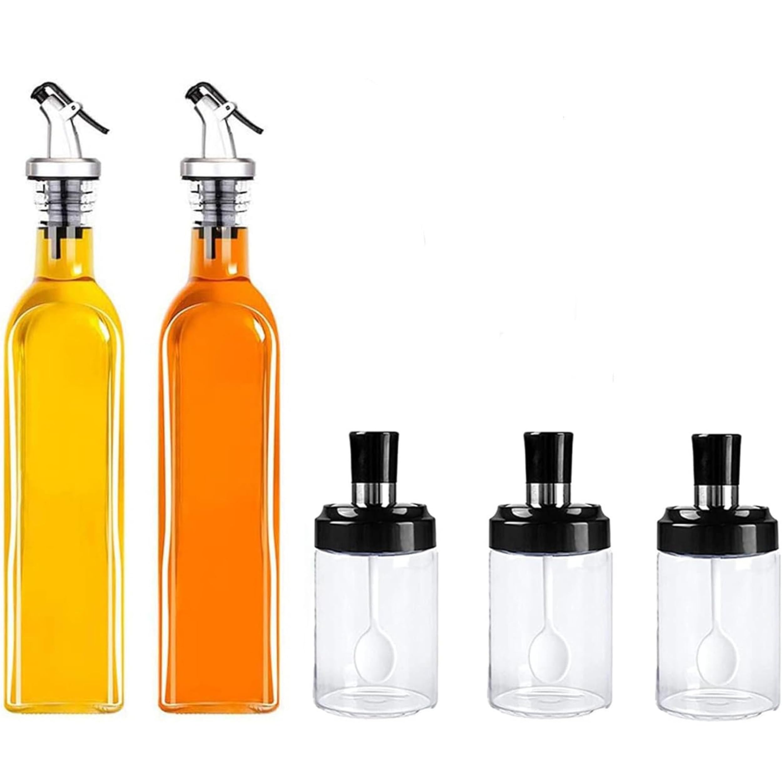 Glamified-Glam Oil Vinegar Salt Pepper Dispenser Set,Salt and Pepper Shakers +Oil and Vinegar Dispenser Set 3 PCS Glass Salt and Pepper Shakers +2 Pack Glass Oil and Vinegar Dispenser Set
