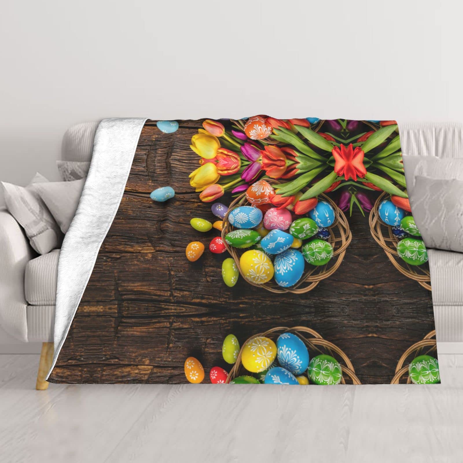 Couverture double couche douce imprimée motif œufs de Pâques pour lit raffiné