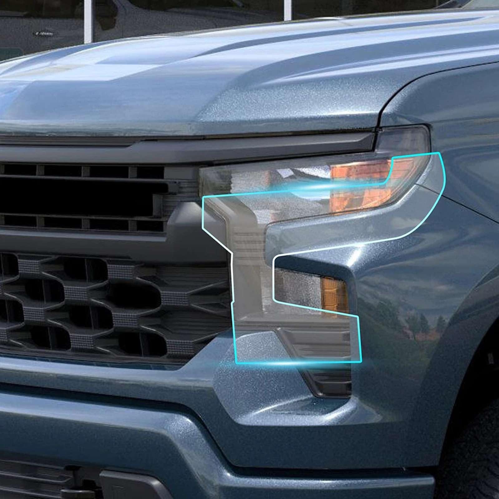 Vorgeschnittene PPF-Scheinwerfer-Schutzfolie aus TPU, passend für Chevrolet Silverado 1500 2019–2024 (Scheinwerfer)