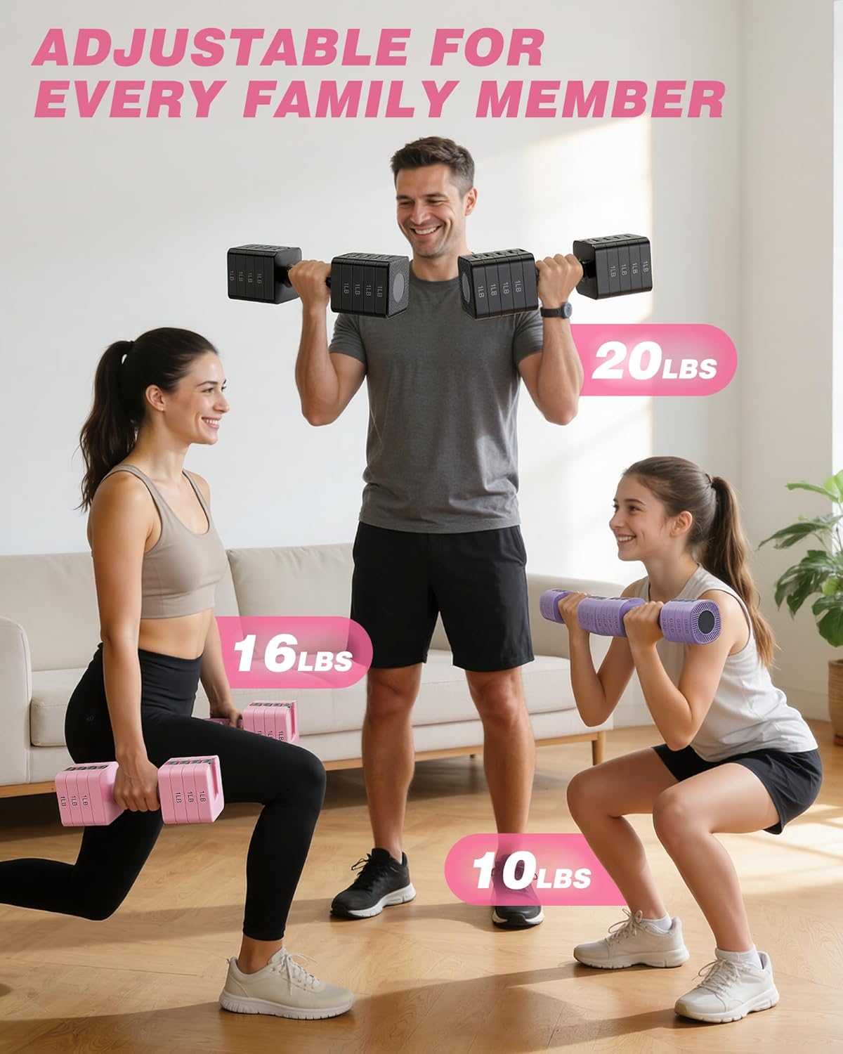 Rendpas Adjustable Dumbbell Set of 2, 1-Sec Quick-Adjust Dual-Lock Design Hand Weights for Women & Men, Compact No-Roll 10LBS/20LBS Dumbbell Set for Women, Home Gym Strength Training & Pilates(10/20LBS Total)