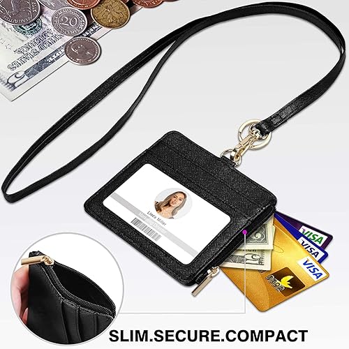 Miniatura 19 de Azrra Cordones para tarjetas de identificación, cordón con 1 soporte para identificación y 4 ranuras para tarjetas de crédito, soporte vertical