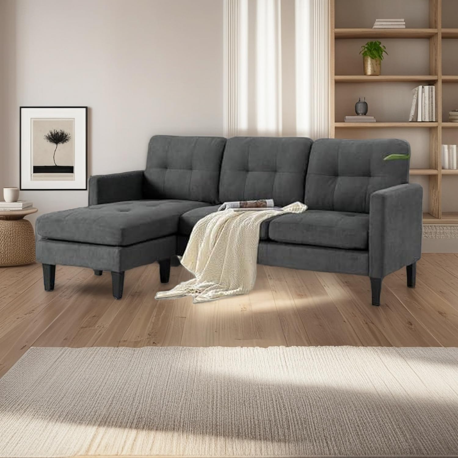 L Shaped Couch, Convertible Sleeper Sofa with Reversible Chaise, Sectional Couches with Storage Ottoman for Living Room, Comfy Couches with Reversible Chaise for Apartment, Light Gray