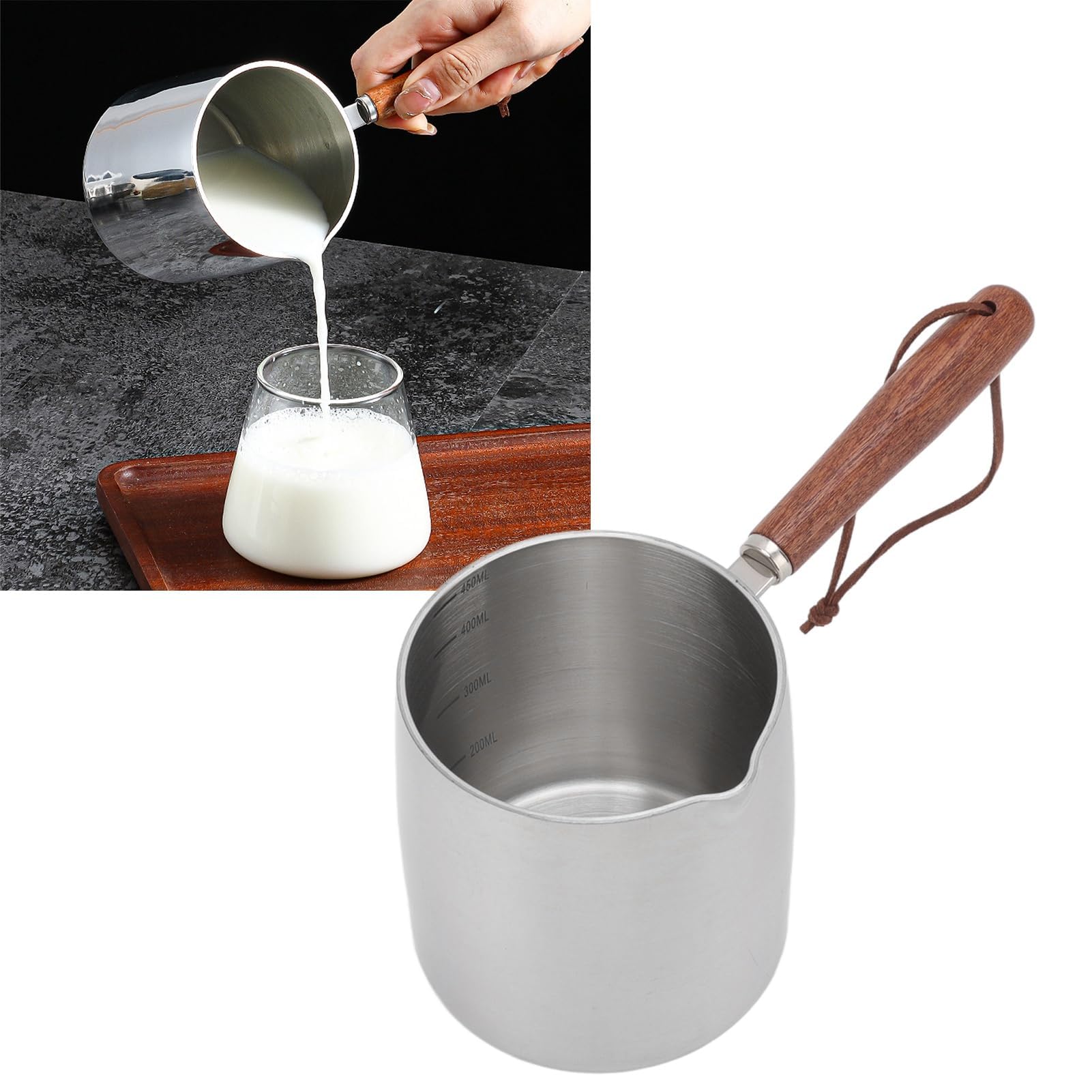 Mini Olla Cacerolas Acero Inoxidable de Mantequilla Cacerola Pequeña para con Mango de Madera para Estufa, Olla Pequeña para Mantequilla, café, Leche, Cacerola