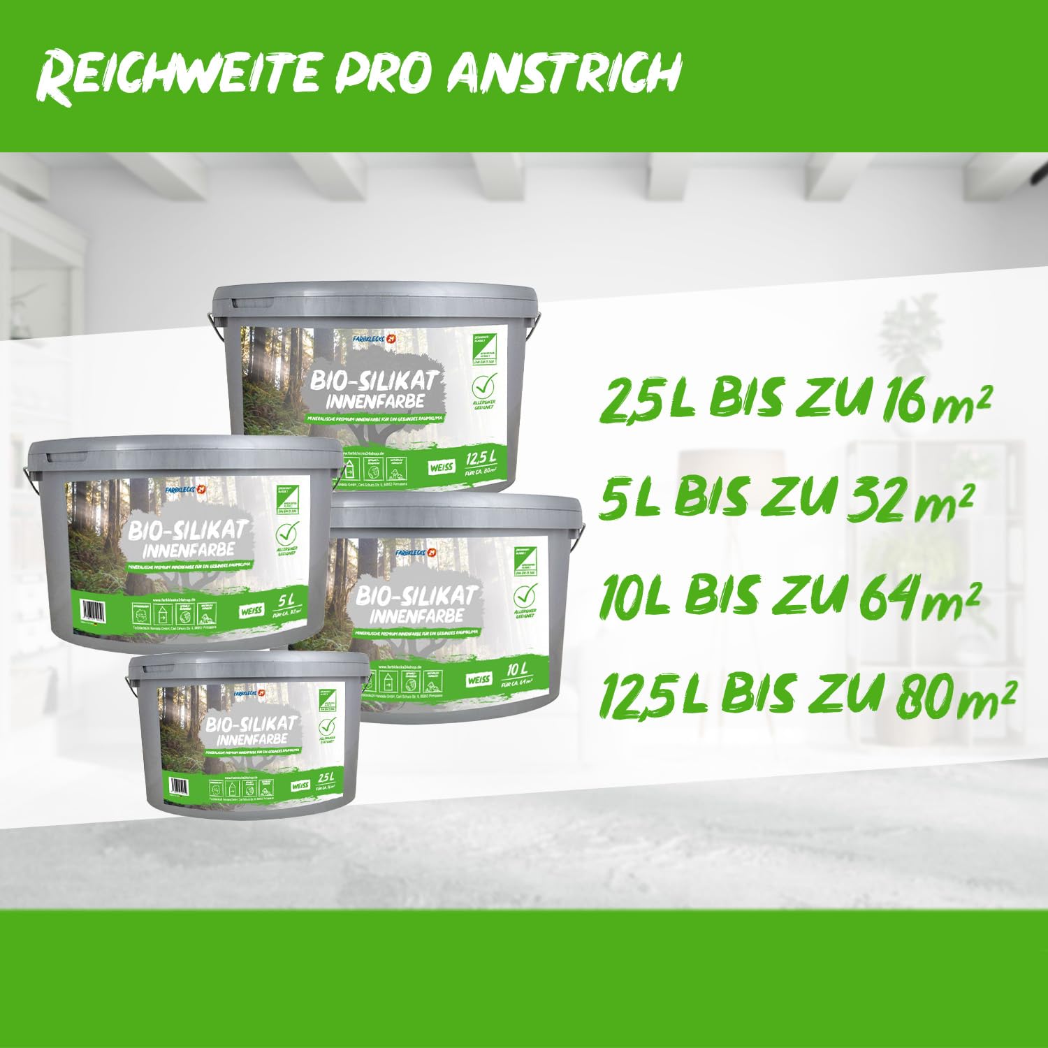 Bio-Silikat Innenfarbe Color 5L Pastell Grün, Wandfarbe, Silikatfarbe innen, für Allergiker empfohlen