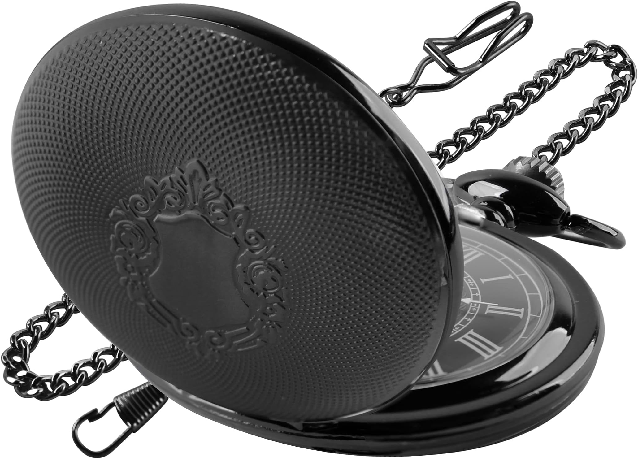RealpooClassic Quartz Pocket Watch for Men,Roman Numeral Dial Non-Mechanical Movement Pocket Watch with Chain