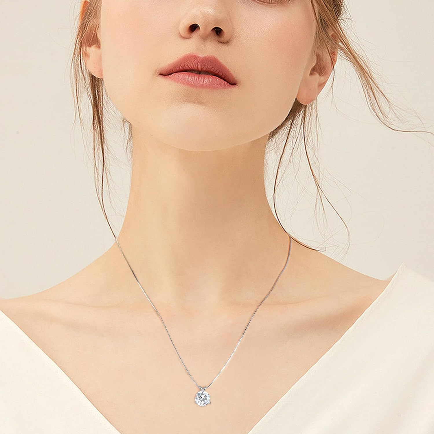 1-3 CT Moissanite Necklace for Women, Solitaire Lab Imitation Diamond Pendant, 18K White Gold Plated D Color Round Cut 925 Sterling Silver Necklace, GRA Certified, 18+2 inch Box Chain - Image 4
