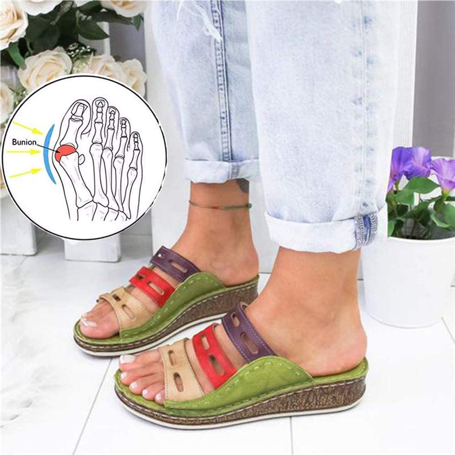 EVRWomen Sandals Wedges Slippers Ladies Mules Orthopedic Sandals Summer Beach Flip Flop Platform Big Toe Bone Correction Shoes Outdoor Anti Slip Clip Toe Orthopedic Bunion Corrector Sandals,04,37