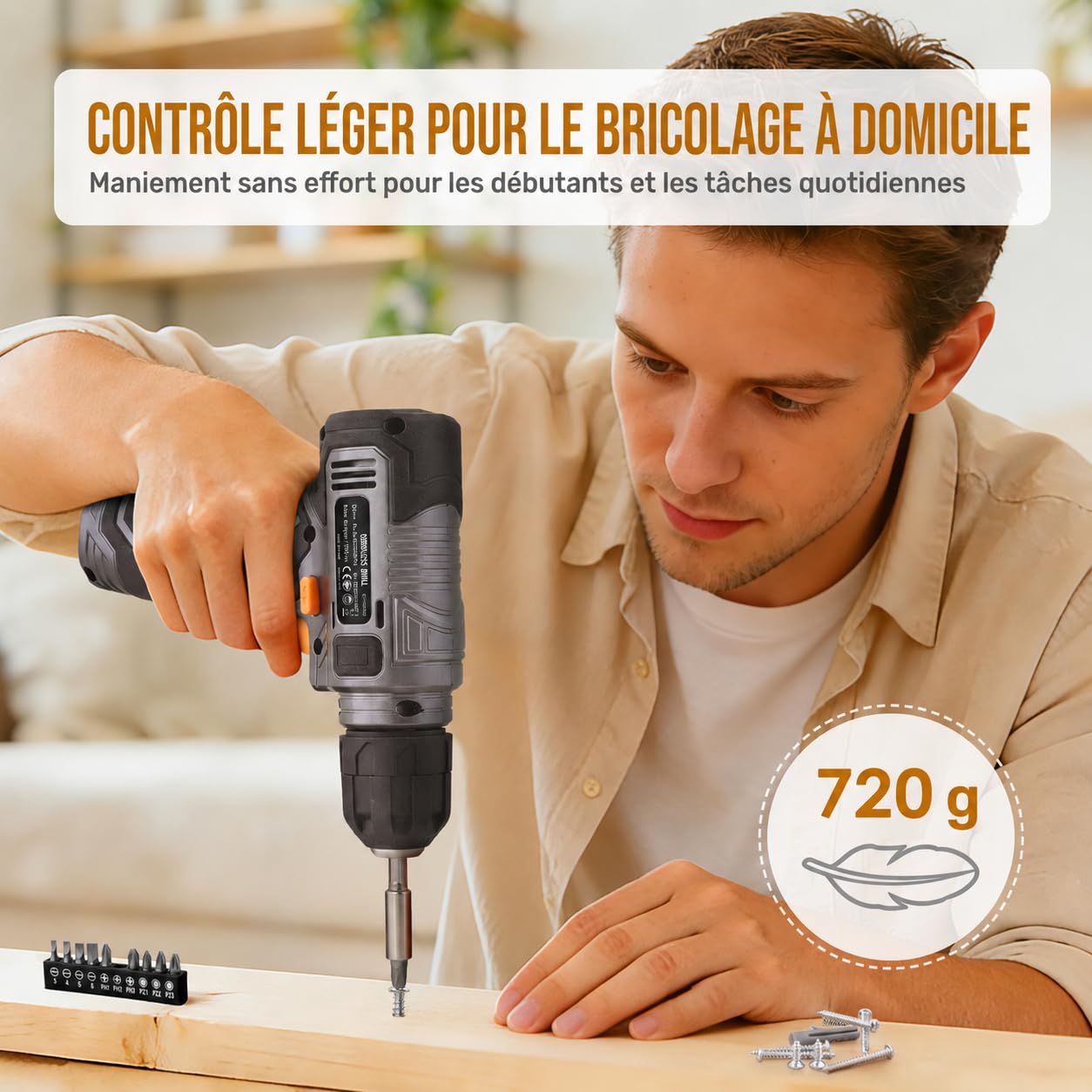Perceuse-Visseuse Sans Fil 8V – Kit 102 Pièces, Batterie 1500mAh Recharge USB
