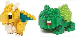 Nanoblock - 2 Sets Bundle - Dragonite (Kairyu) and Bulbasaur (Fushigidane) - Adjustable Pokemon Characters (Japan Import)
