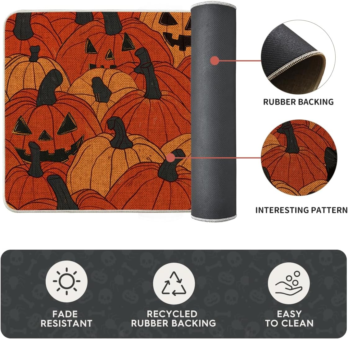 Artoid Mode Cat Jack-O'-Lantern Pumpkin Halloween Kitchen Mats Set of 2, Low-Profile Home Decor Kitchen Rugs for Floor - 17x29 and 17x47 Inch