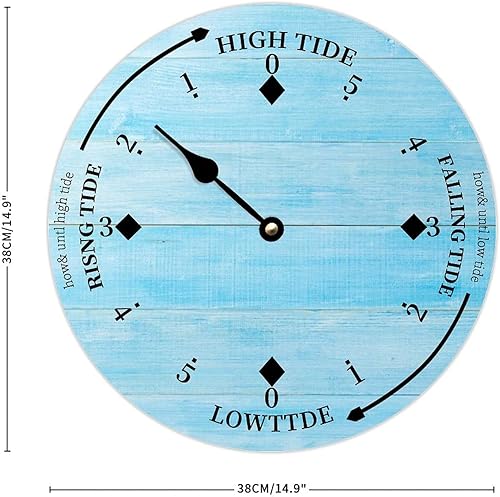 Miniatura 6 de Reloj de marea de madera de madera azul de la costa este del océano, reloj de marea de madera, marea alta y baja, para colgar en la pared, reloj de