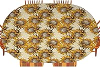 Vista 76 de Mantel ajustable de girasol, patrón de campo rural inspirado en el arte popular, casa de campo, granja, mantel impermeable para interiores y Verde