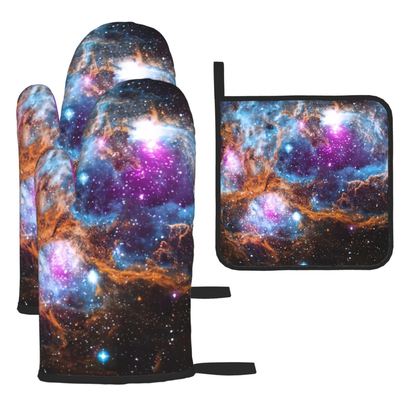 Universe Galaxy Space Print Oven Mitts Kitchen Gloves Set Everyday Baking Grilling Microwaving Cooking Gift