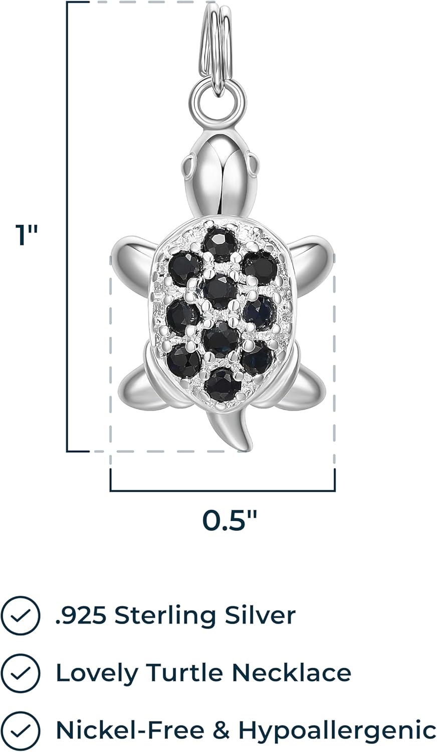 MORGAN & PAIGE .925 Sterling Silver Rhodium Plated Sewing Machine, Black Enamel Cow, and Turtle with Genuine Blue Sapphire Charm Pendants for Women - Hypoallergenic Jewelry for Her