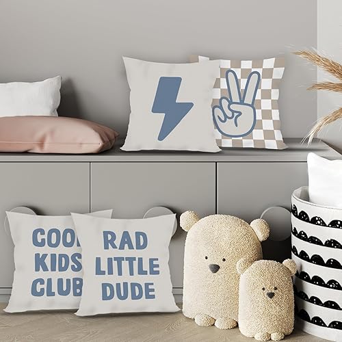 Miniatura 2 de Preppy - Fundas de almohada decorativas con letrero de la paz y relámpago, color beige retro, para niños, adolescentes, para niños, adolescentes,