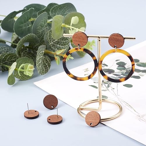 Miniatura 5 de Craftdady 20 pares de aretes de madera natural, disco redondo, madera de nogal, acero inoxidable, 0.591 in para mujer, fabricación de aretes de