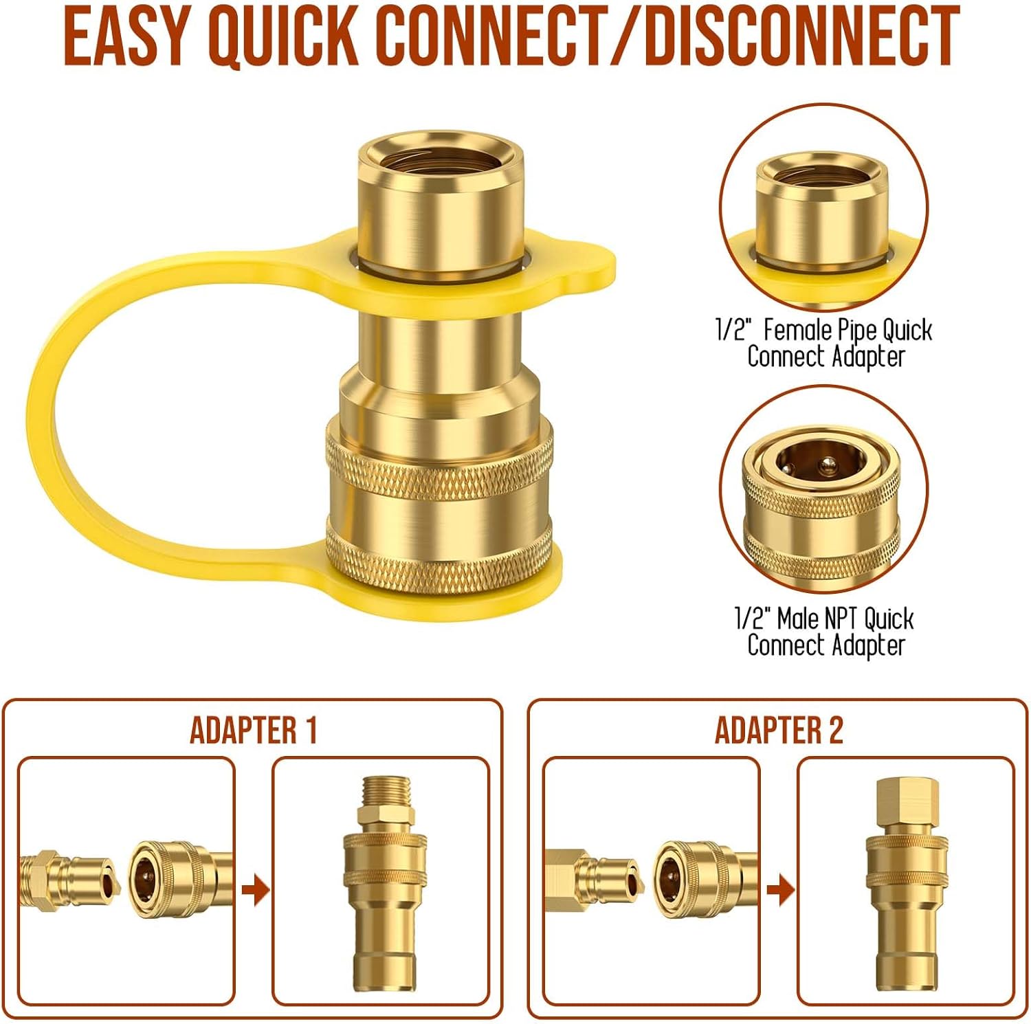 9 Pcs 1/2" QDD LP Natural Gas Quick Connect Fittings Kit, Natural and Propane Gas Hose Quick Connect Disconnect Plug Set, Solid Brass