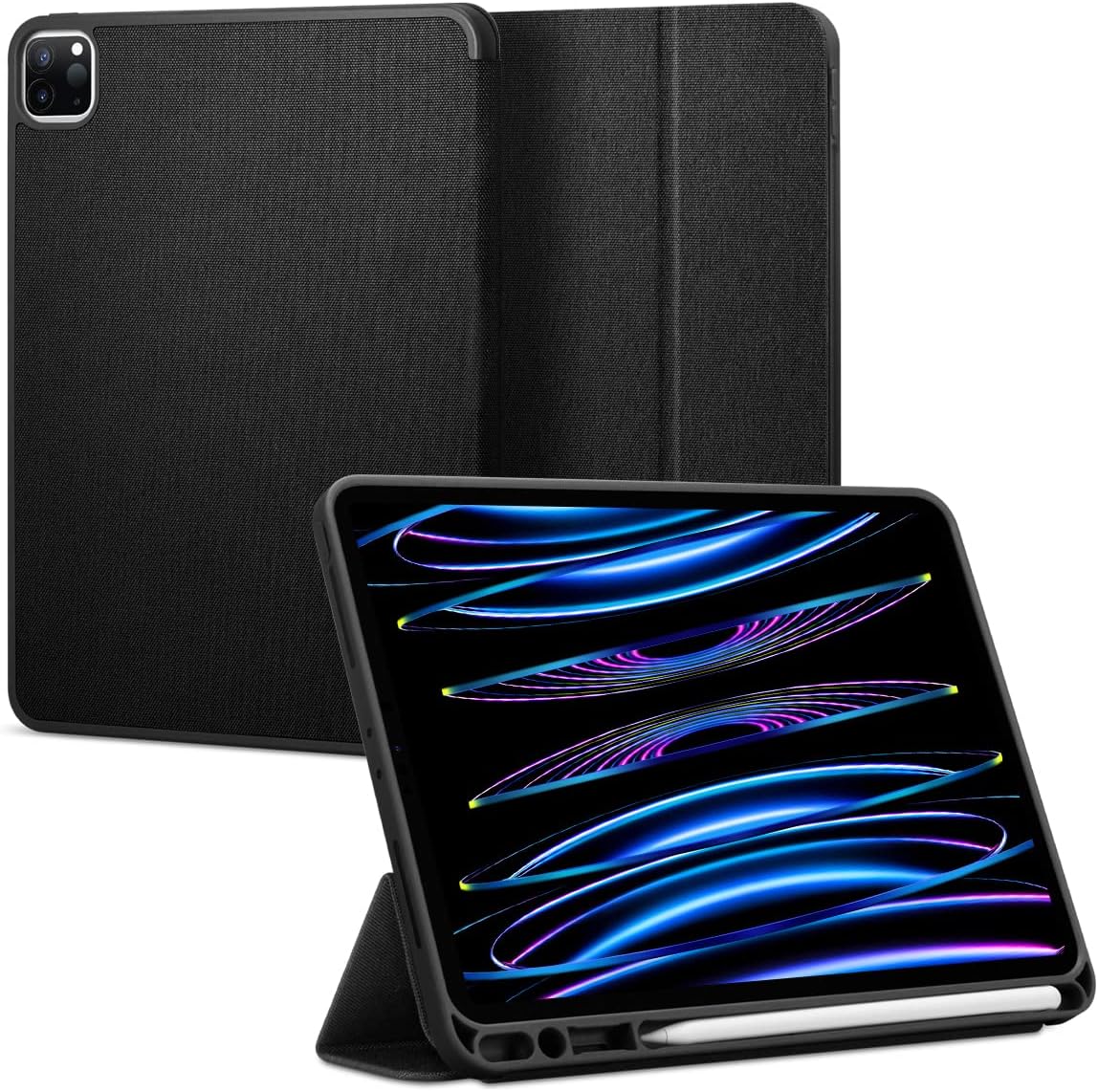 Spigen for iPad Pro 11 inch Case M2 4th Generation (2022) / 3rd Generation (2021) / 2nd Generation (2020) / 1st Generation (2018), Urban Fit Premium Fabric Tri-Fold Cover with Pencil Holder, Black