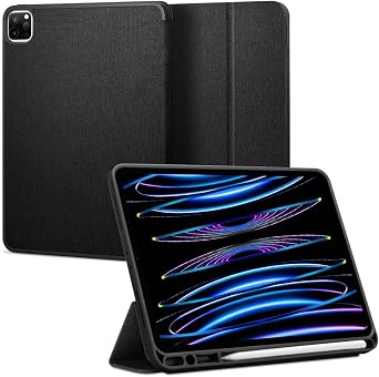 Spigen for iPad Pro 11 inch Case M2 4th Generation 2022 / 3rd Generation 2021 / 2nd Generation 2020 / 1st Generation 2018, Urban Fit Premium Fabric Tri-Fold Cover with Pencil Holder, Black