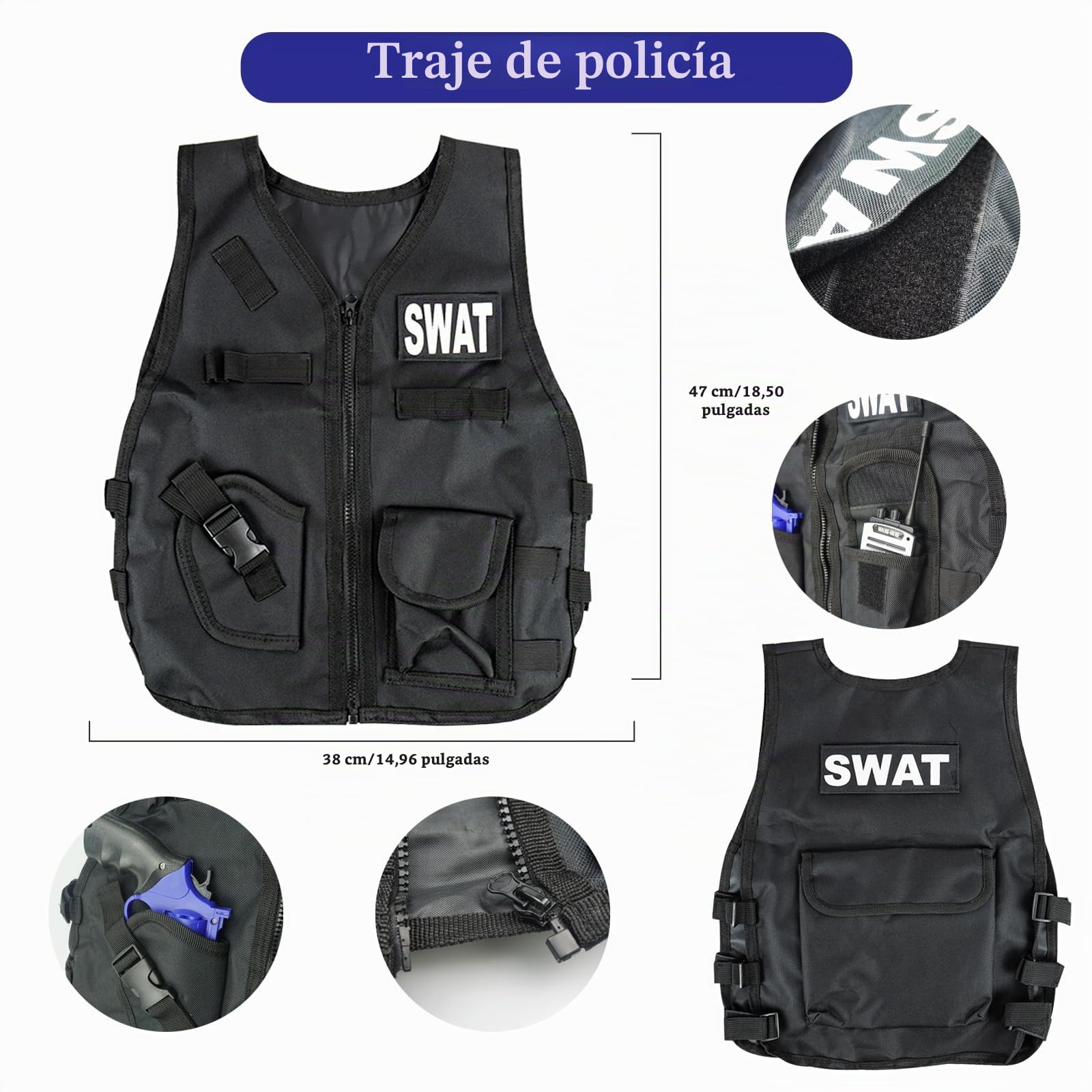 RedCrab Disfraz de Policía para Niño con 12 Accesorios: Equipo, Chaleco, Sombrero, Juguetes, Esposas, Walkie Talkie, Insignia, Cinturón - para Halloween 3-10 Años