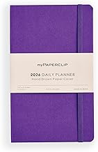 myPAPERCLIP 2026 Daily Planner Dated | Medium (5" * 8.25") Size, Durable Soft Cover | 384 Pages, 80 GSM | Flat Lay Design | Bookmark & Elastic Closure | Amethyst