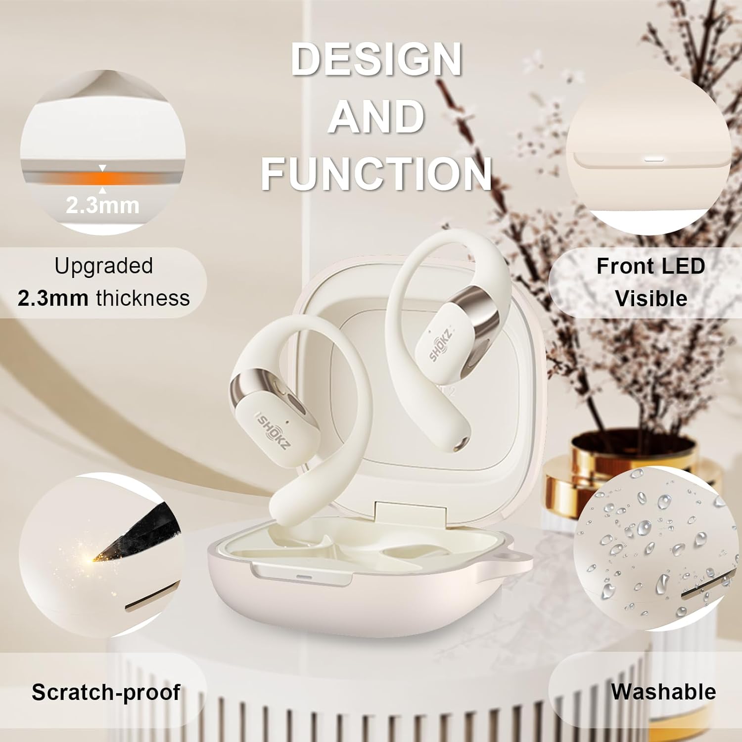 Compatible with Shokz New OpenFit 2 Case Cover, Soft Silicone Shockproof Protective Skin Case for Shokz OpenFit 2 Open-Ear Wireless Earbuds with Cleaner Kit & Carabiner (Beige) - Image 5