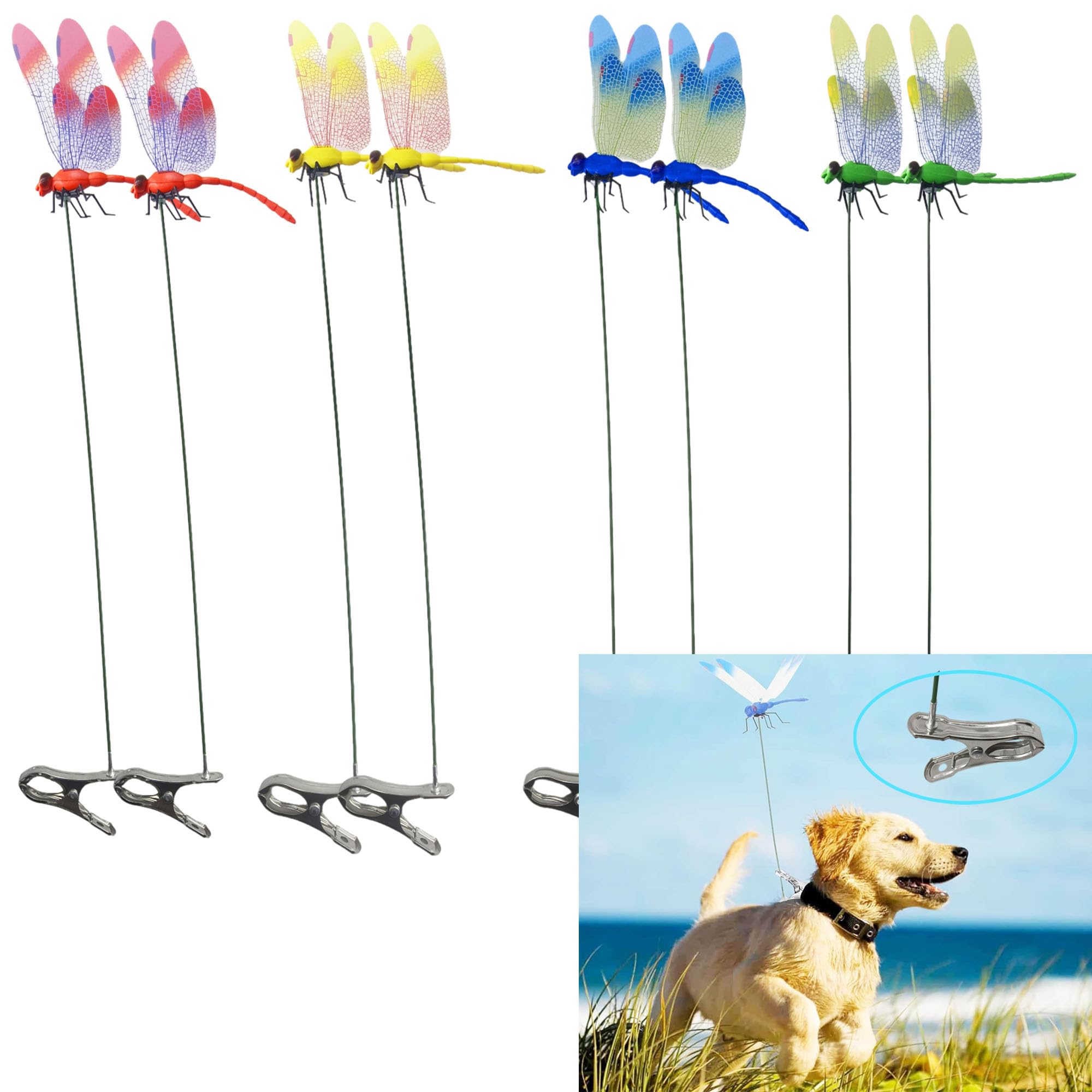 Little Syohe 8PCS 3D Dragonfly Clips, Fake Dragonflies Decoration, Creative Hat Clip, Outdoor Ornament for Yard/Lawn/Flower Bed, Natural and Organic Concepts